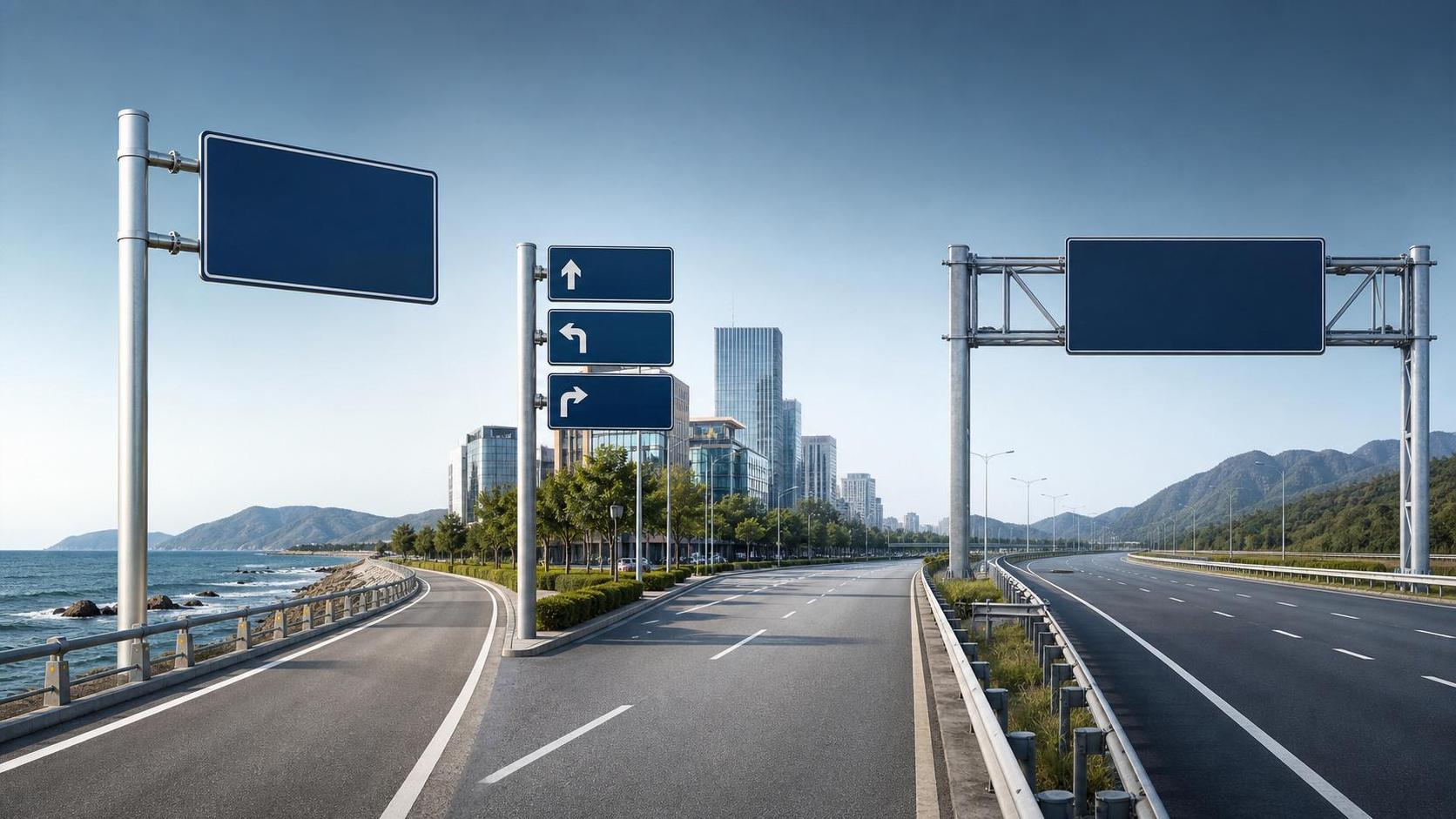 Opciones de materiales para señales de tráfico en carreteras costeras, urbanas y de alta velocidad