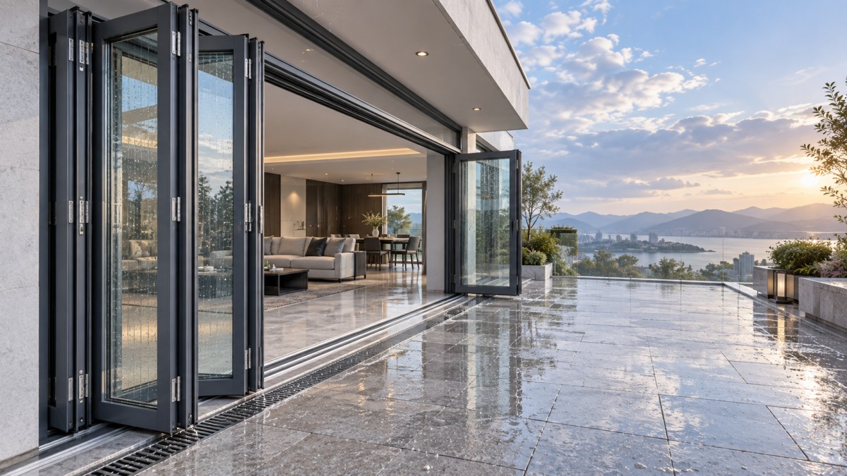 Planificación de puertas plegables de vidrio para aperturas al patio: luz, drenaje y carga de viento