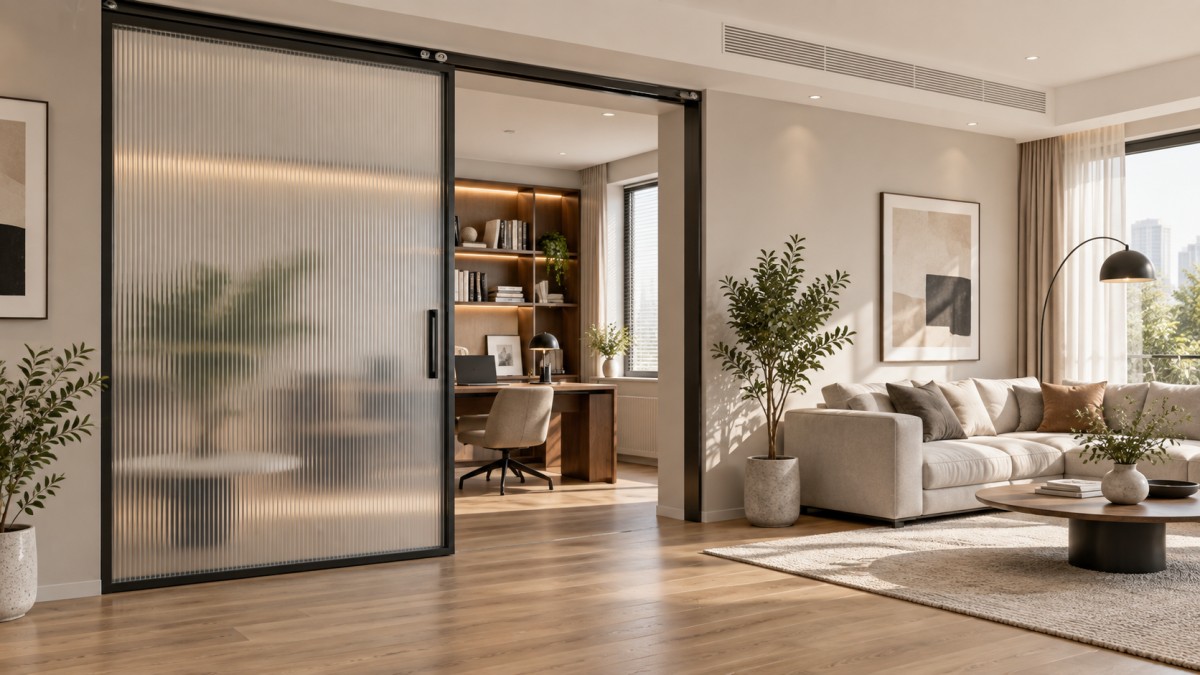 Puertas de vidrio minimalistas: selección de opacidad del vidrio y herrajes para espacios flexibles