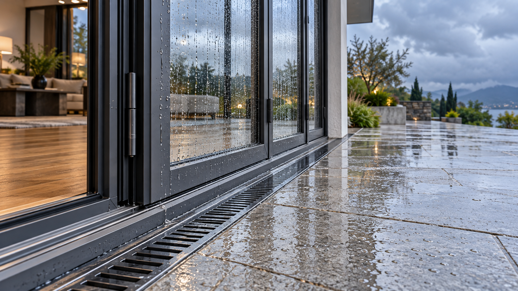 ¿Pueden las puertas plegables de umbral bajo impedir la entrada de lluvia en patios expuestos?