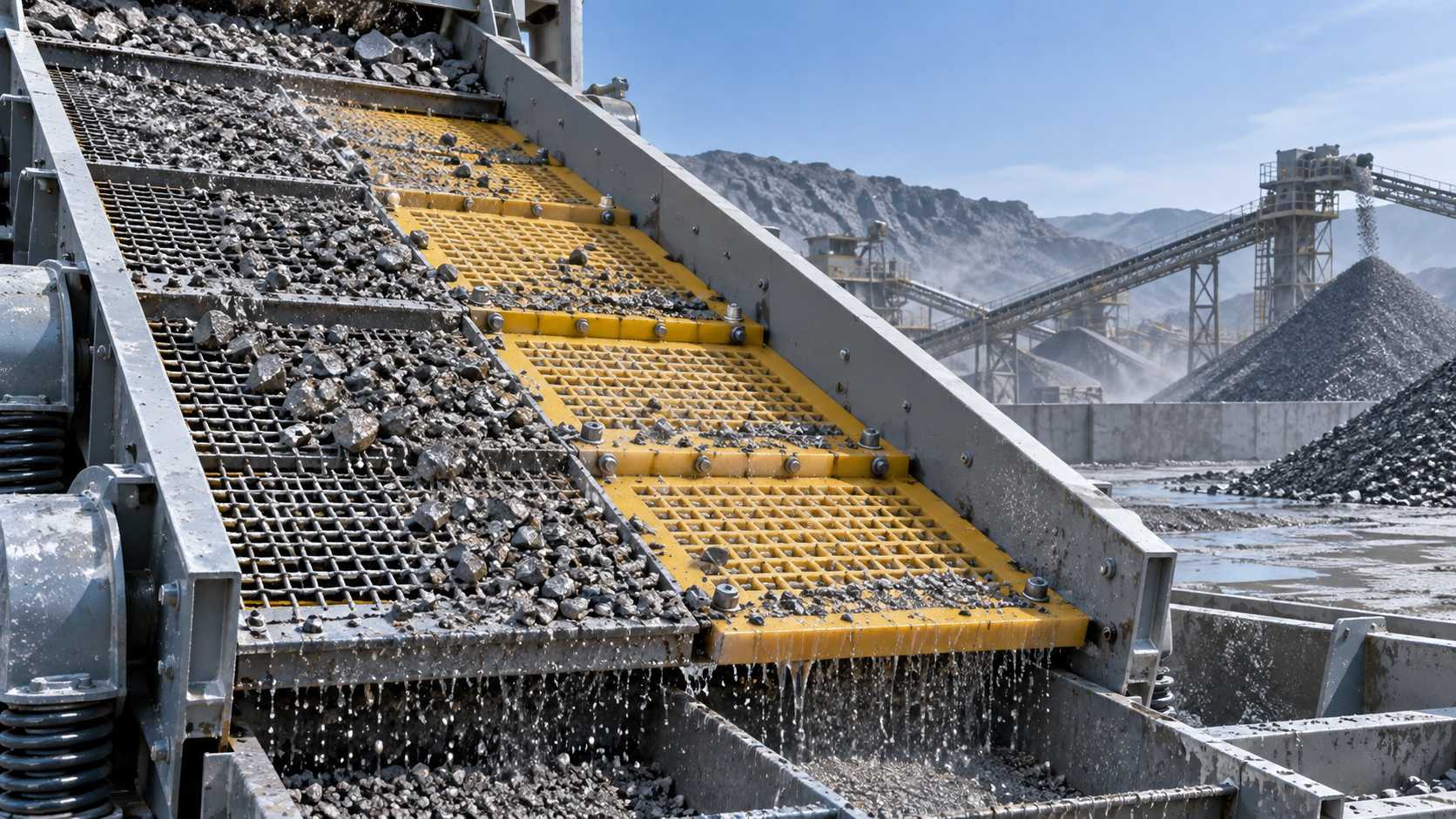 Selección de mallas de cribado para minería para mineral abrasivo, alta humedad y cortes finos Selección de mallas de cribado para minería para mineral abrasivo, alta humedad y cortes finos