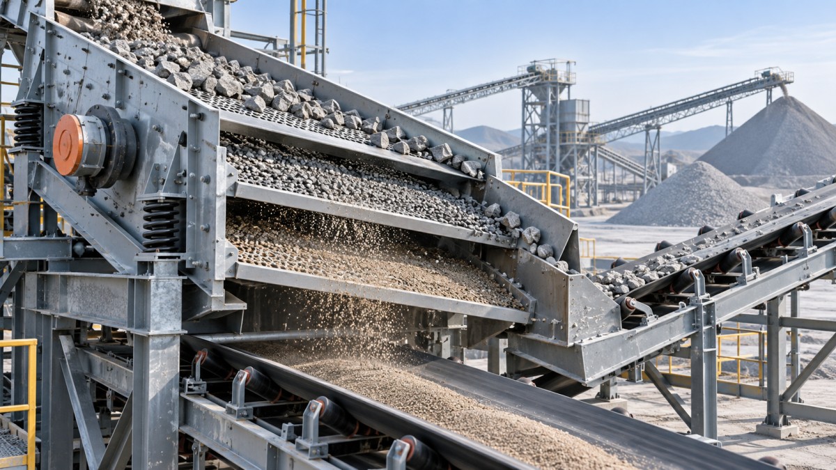 How a Vibrating Screen Separates Material by Size, Motion, and Deck Design Como uma Peneira Vibratória Separa Materiais por Tamanho, Movimento e Projeto do Deck