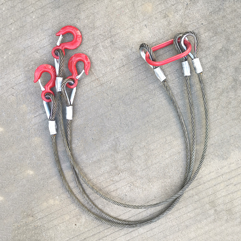 Eslingas de elevación de 3 toneladas con gancho y ojal de cable de acero brillante con aceite de 3 ramales
