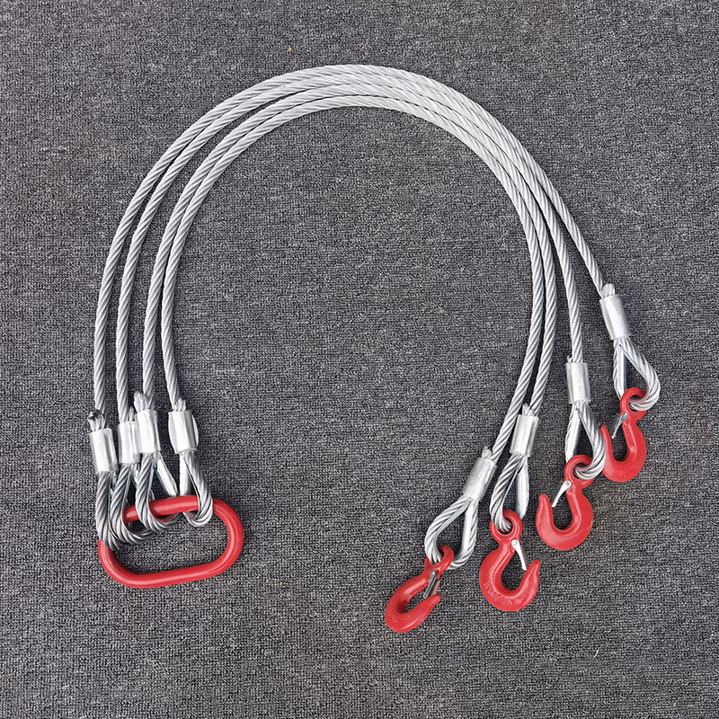 Eslinga de cable de acero de 4 ramales de acero al carbono con gancho de eslinga de ojo con pestillo para elevación pesada