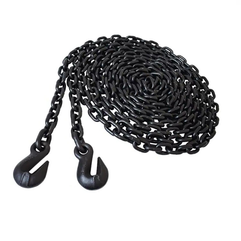 Cadena de eslabones de amarre marino soldada de acero aleado G80 galvanizada por inmersión en caliente con ganchos de agarre de doble ojo 8mm 10mm