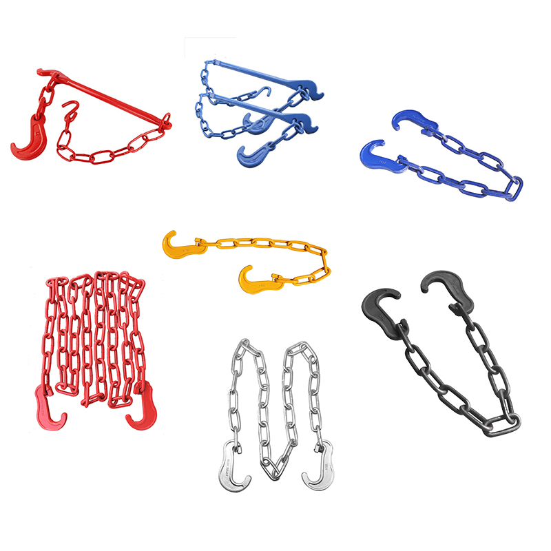 Cadena de eslabones de amarre marino soldada de acero aleado G80 galvanizada por inmersión en caliente con ganchos de agarre de doble ojo 8mm 10mm