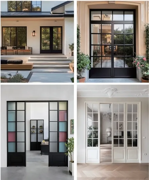 Puerta abatible de aluminio con rotura de puente térmico estilo francés M4 personalizable
