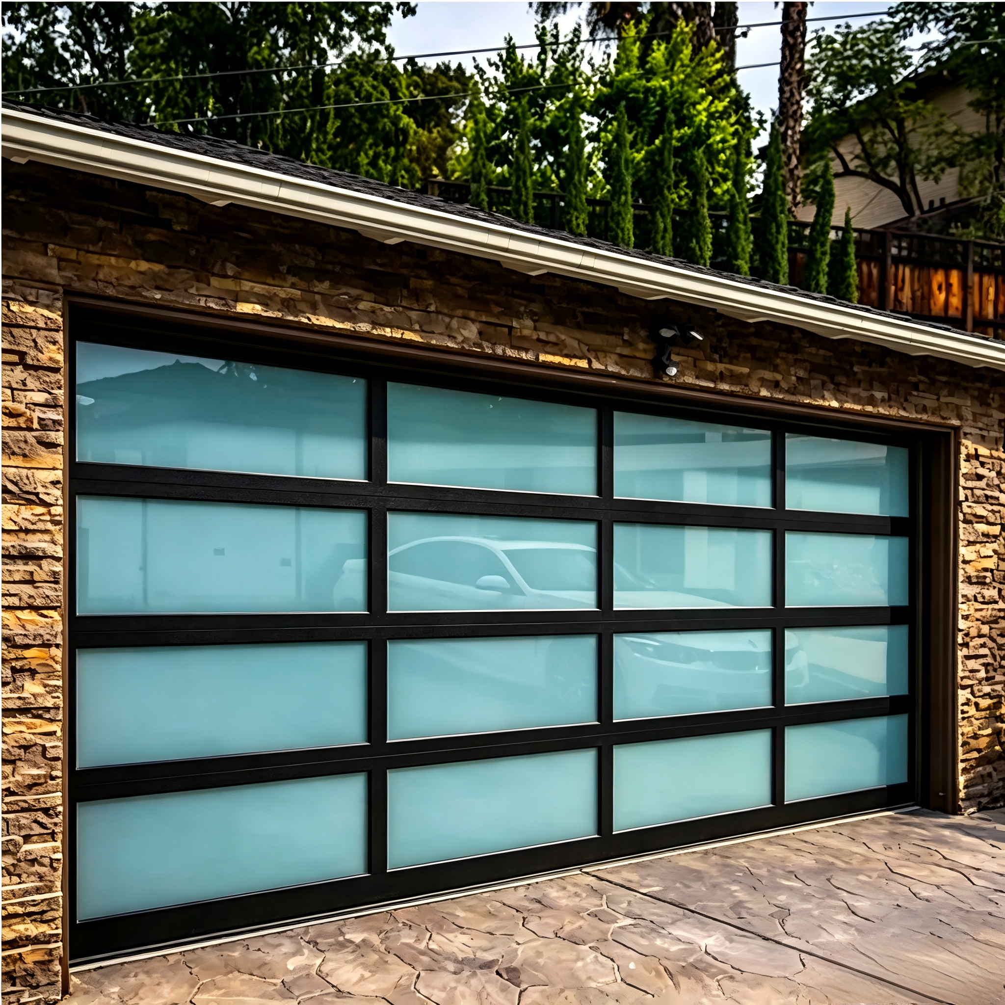 Puerta de garaje moderna industrial aislante superior con motor automática de aluminio y vidrio para hogares