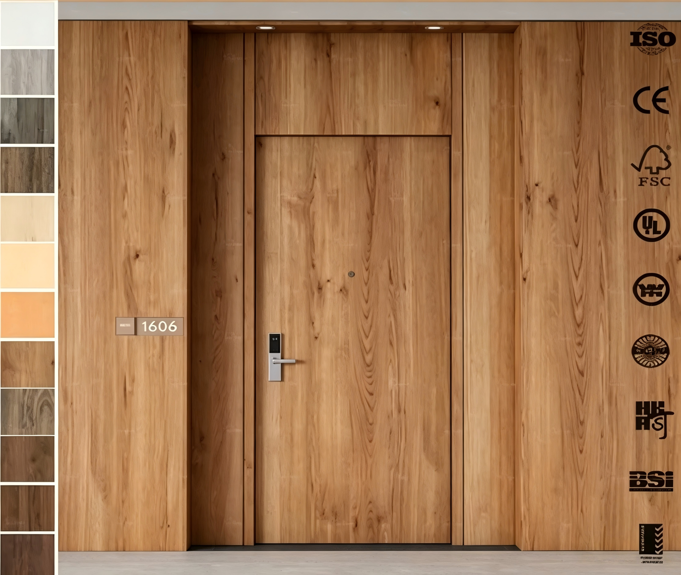 Puerta de entrada interior moderna de gran venta, puerta de habitación de madera ignífuga, aislada acústicamente, de MDF, madera maciza, para hotel
