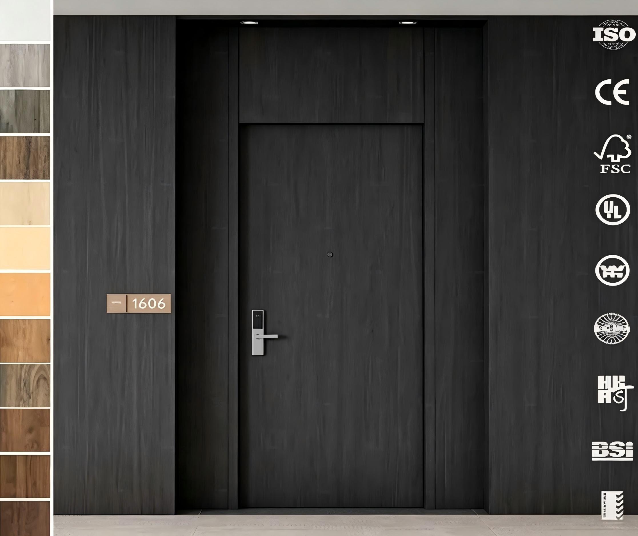 Puerta de entrada interior moderna de gran venta, puerta de habitación de madera ignífuga, aislada acústicamente, de MDF, madera maciza, para hotel