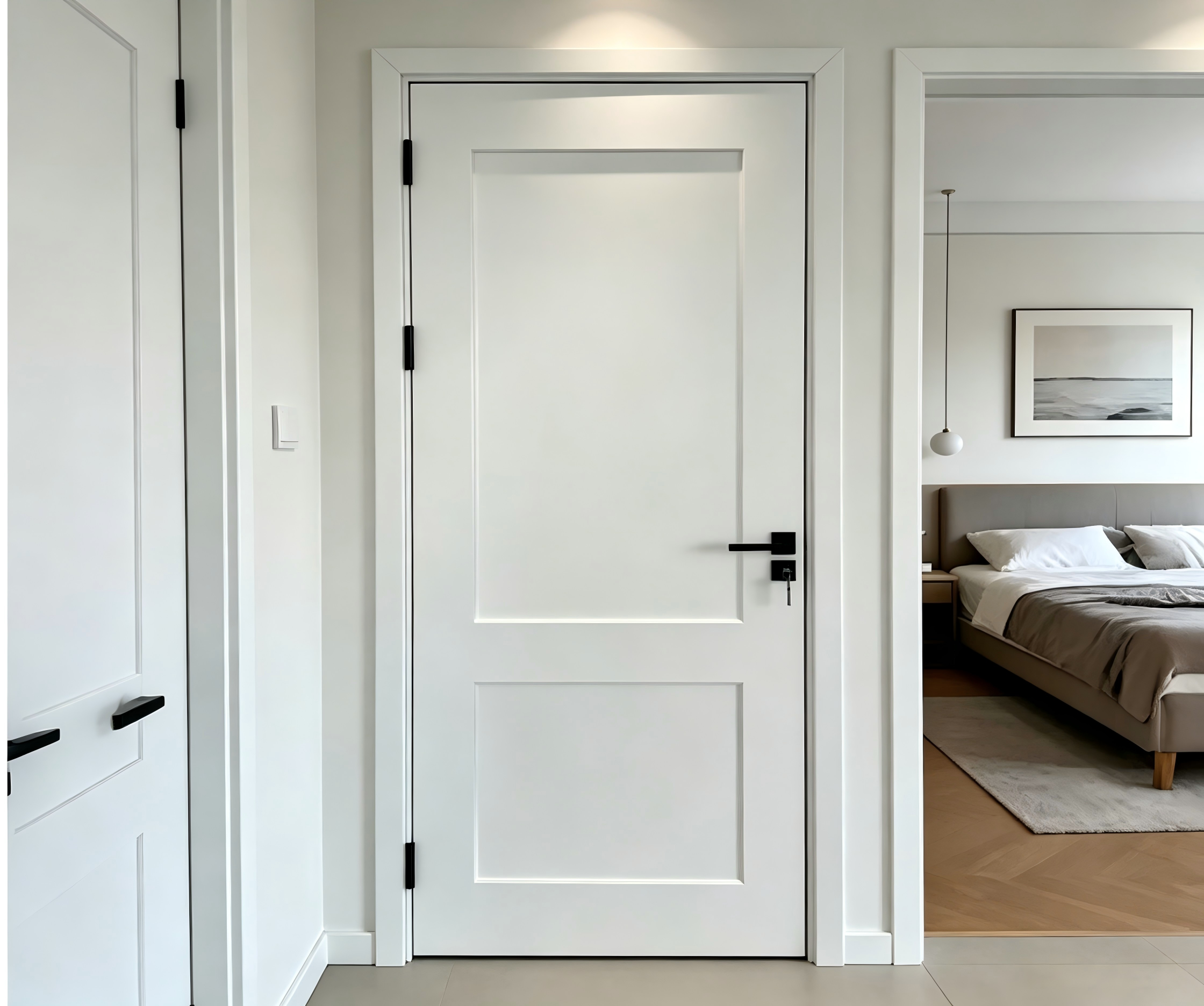 Elegantes puertas interiores de madera PVC MDF con apertura abatible para espacios modernos