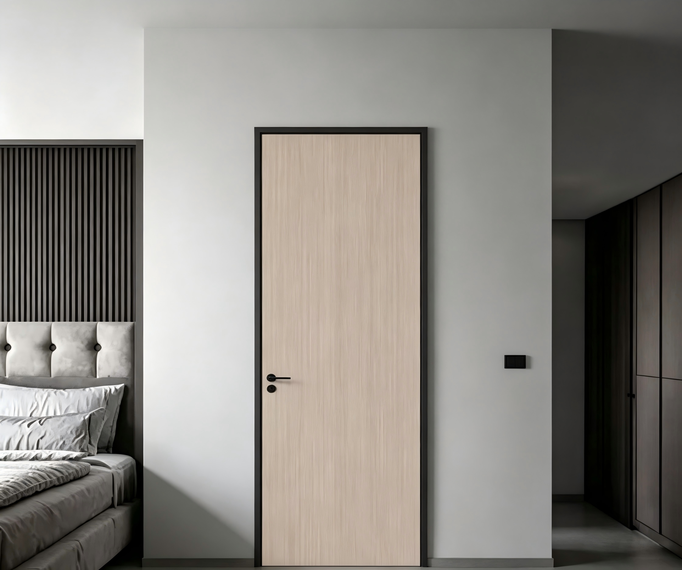 Puerta WPC enrasada de lujo revestida de PVC para elegantes interiores de hotel