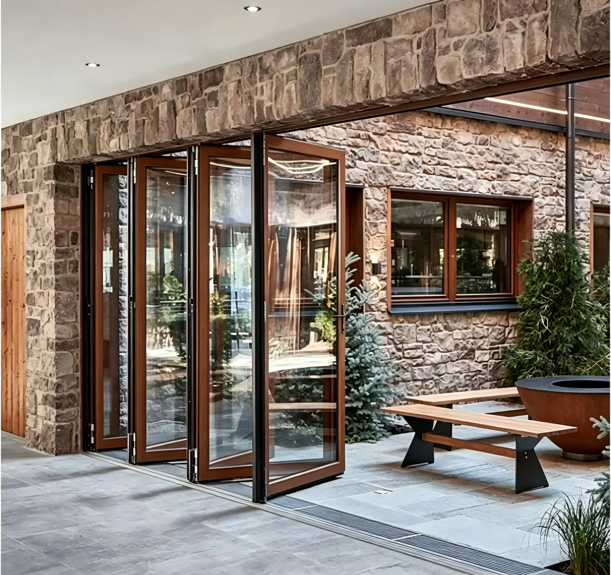 Puerta de acordeón de aluminio ultra ancha con paneles de vidrio con aislamiento térmico para viviendas de lujo y espacios comerciales