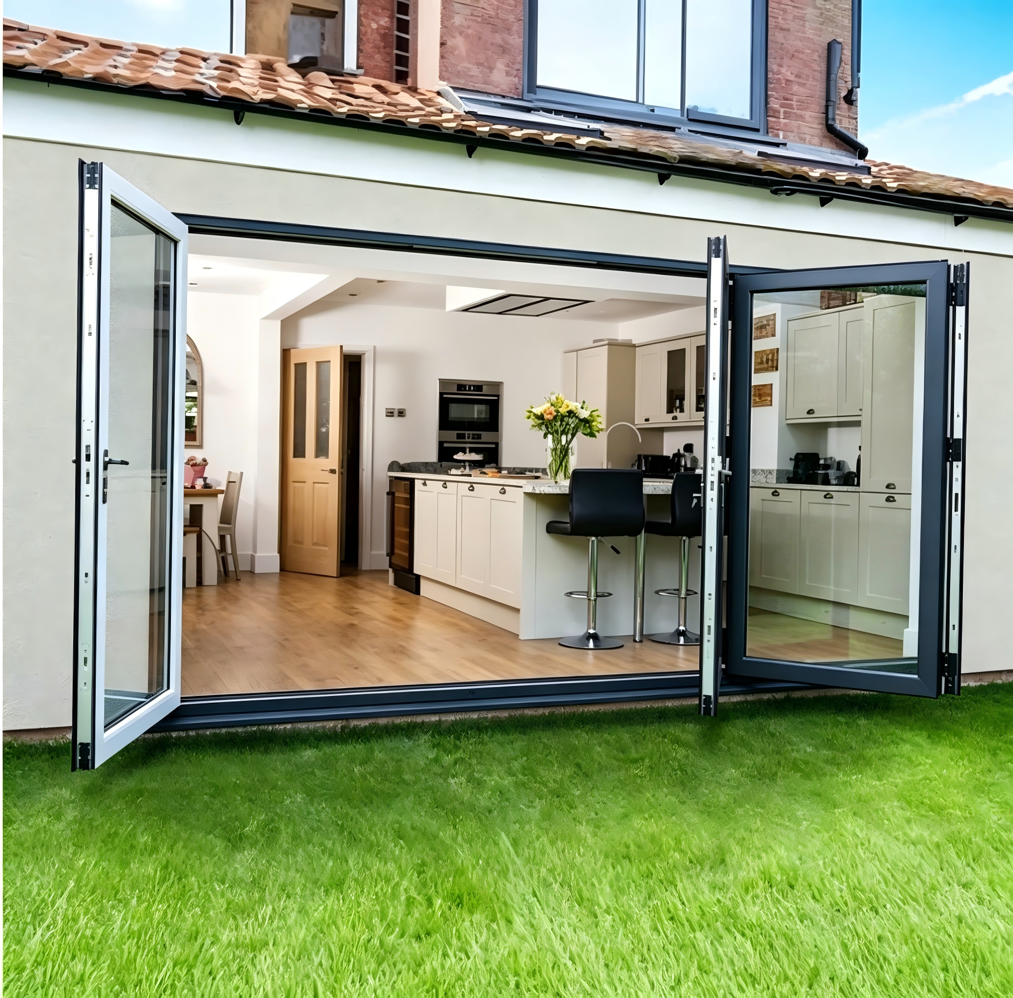 Puertas de patio exteriores batientes de entrada de doble vidrio de nuevo diseño, puerta abatible de aluminio con rotura de puente térmico en venta