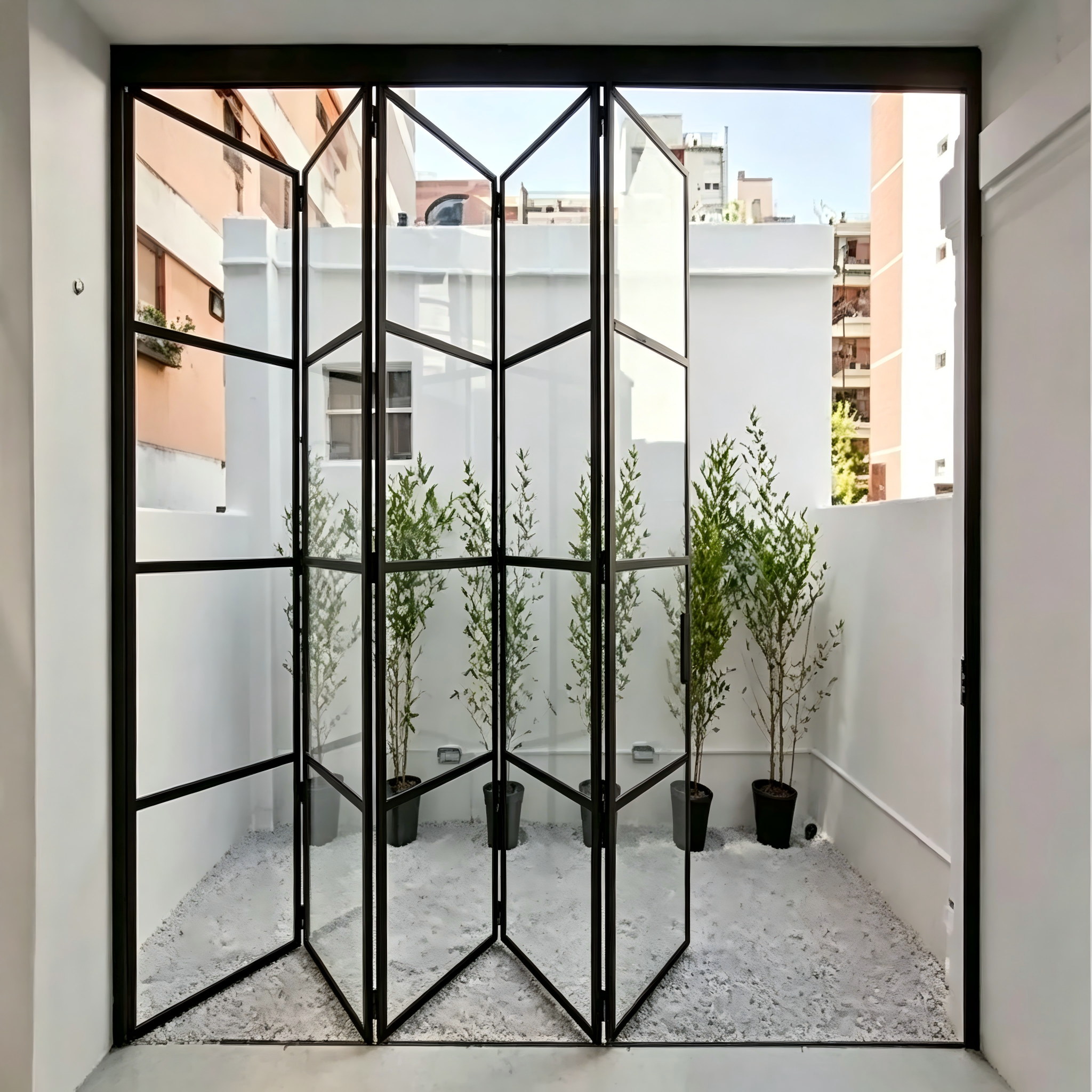 Puerta plegable de aluminio con rotura de puente térmico con revestimiento duradero vidrio relleno de argón y tiras de EPDM de sellado hermético