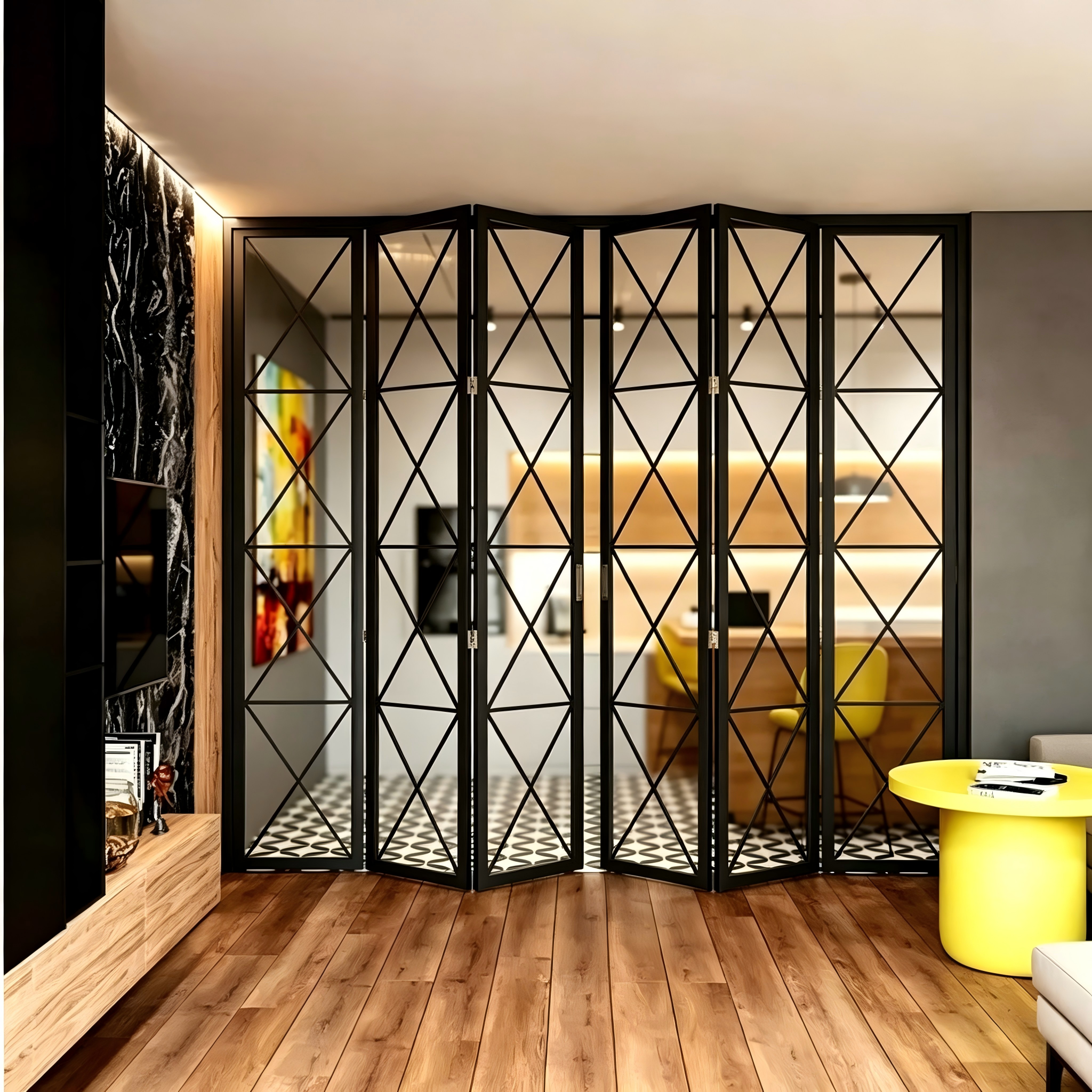 Puerta plegable de aluminio negro con triple vidrio con bajo valor U y tecnología Warm Edge para rendimiento en climas fríos