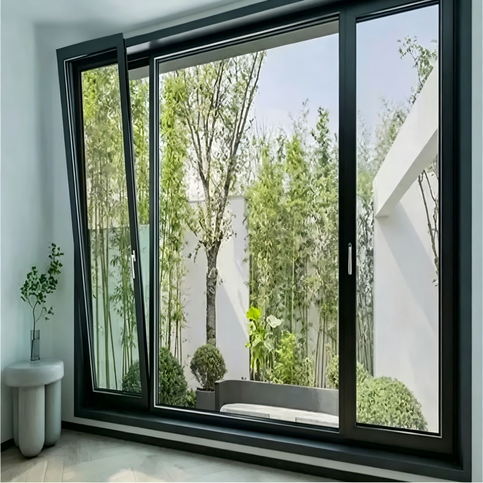 Ventana corrediza de vidrio de doble panel de ahorro de energía con revestimiento Low-E para hogares modernos