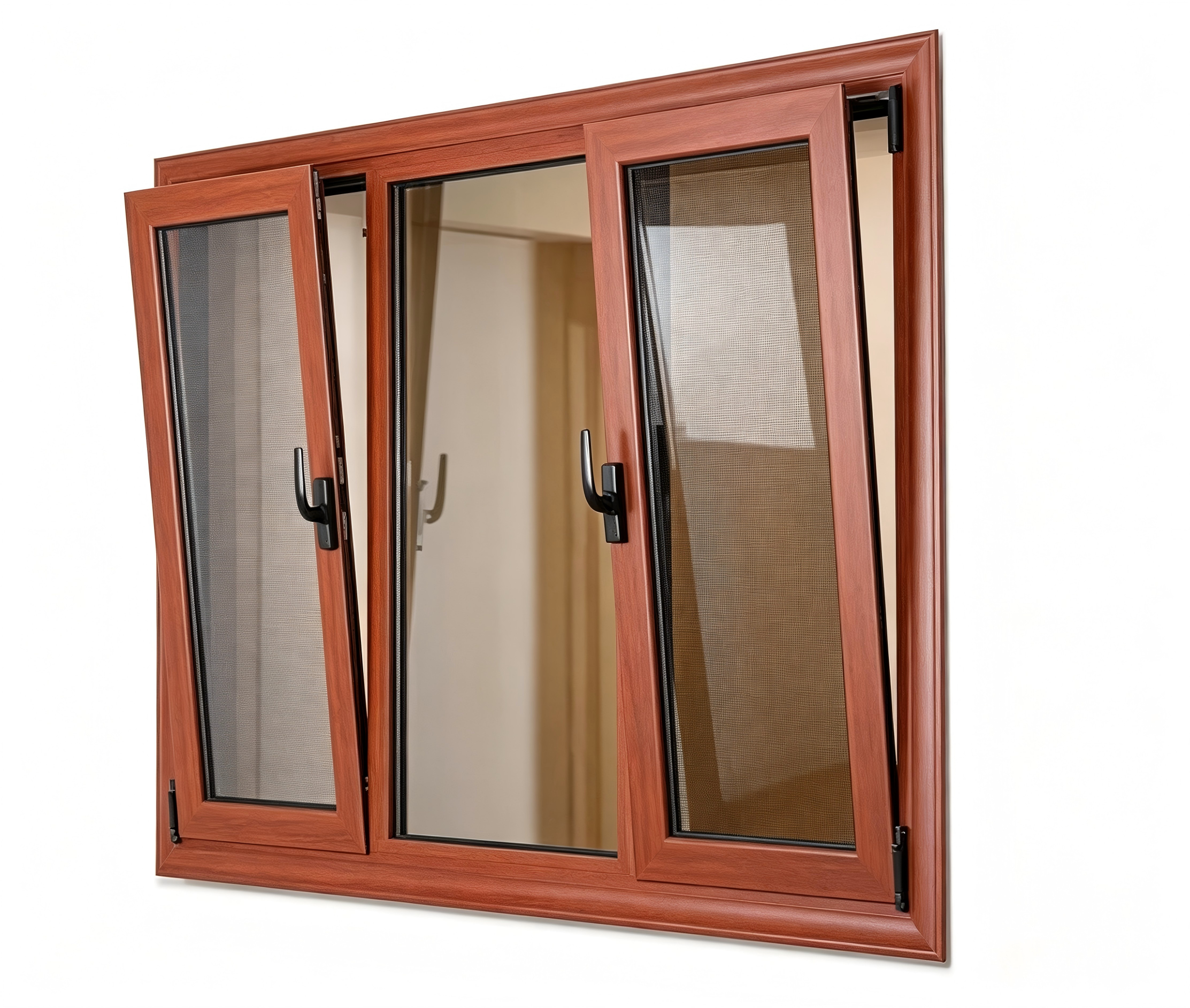 Ventana abatible hacia adentro de aluminio con rotura de puente térmico con doble vidrio de 6mm+12A+6mm