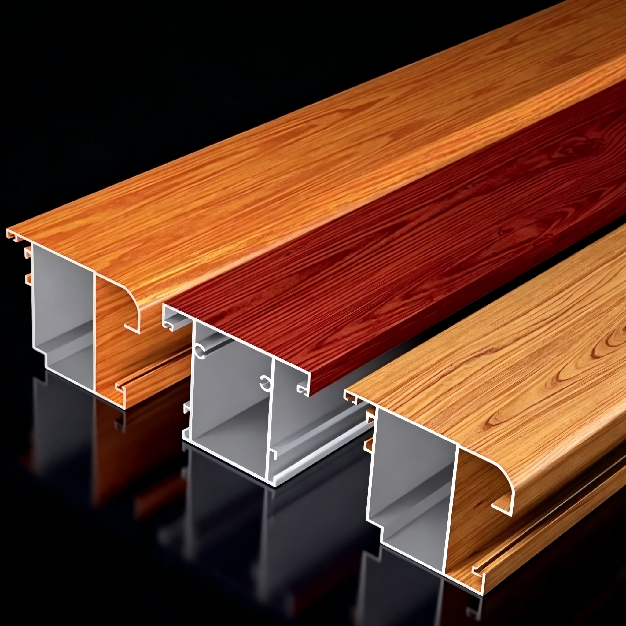Perfil de extrusión de aluminio con recubrimiento en polvo colorido con imitación de veta para ventana y puerta interior corrediza