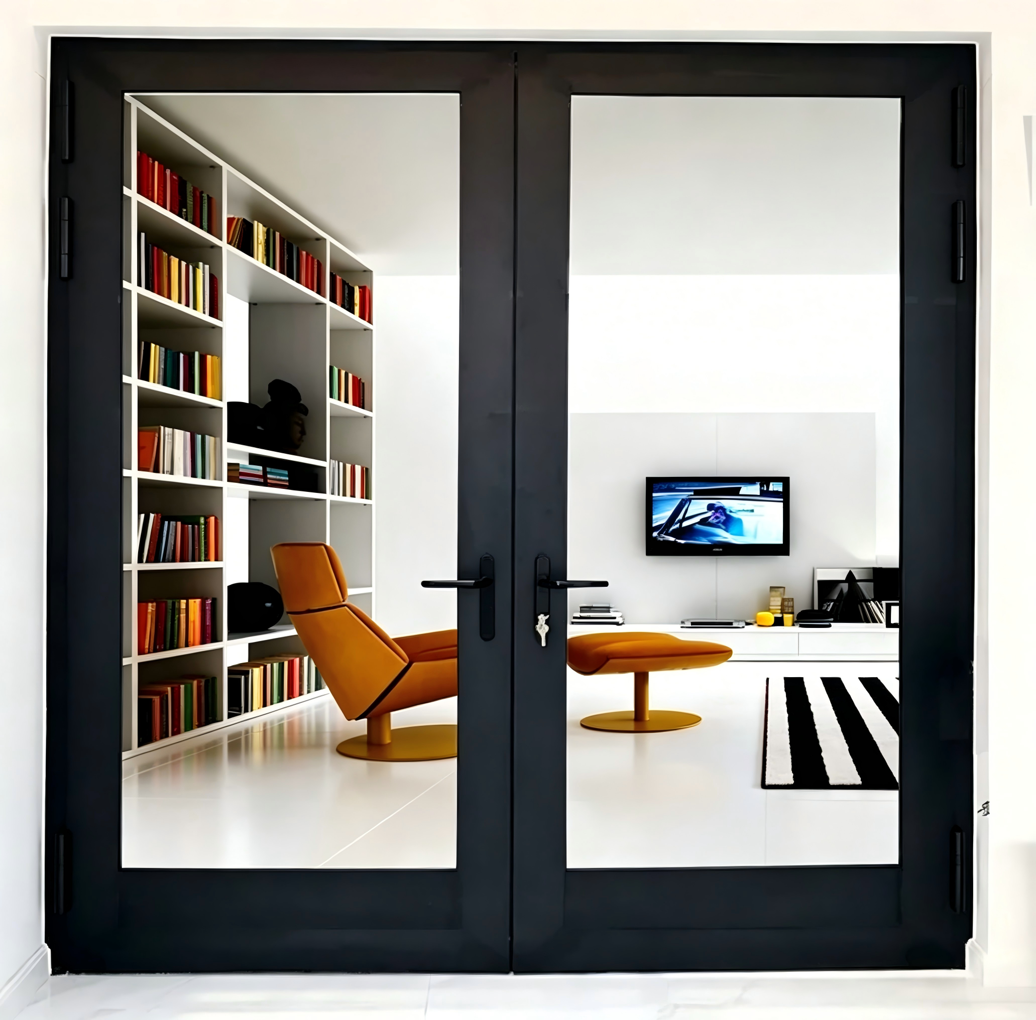 Puerta de entrada de vidrio templado personalizada de fábrica en China, puertas batientes de aluminio negro con rotura de puente térmico