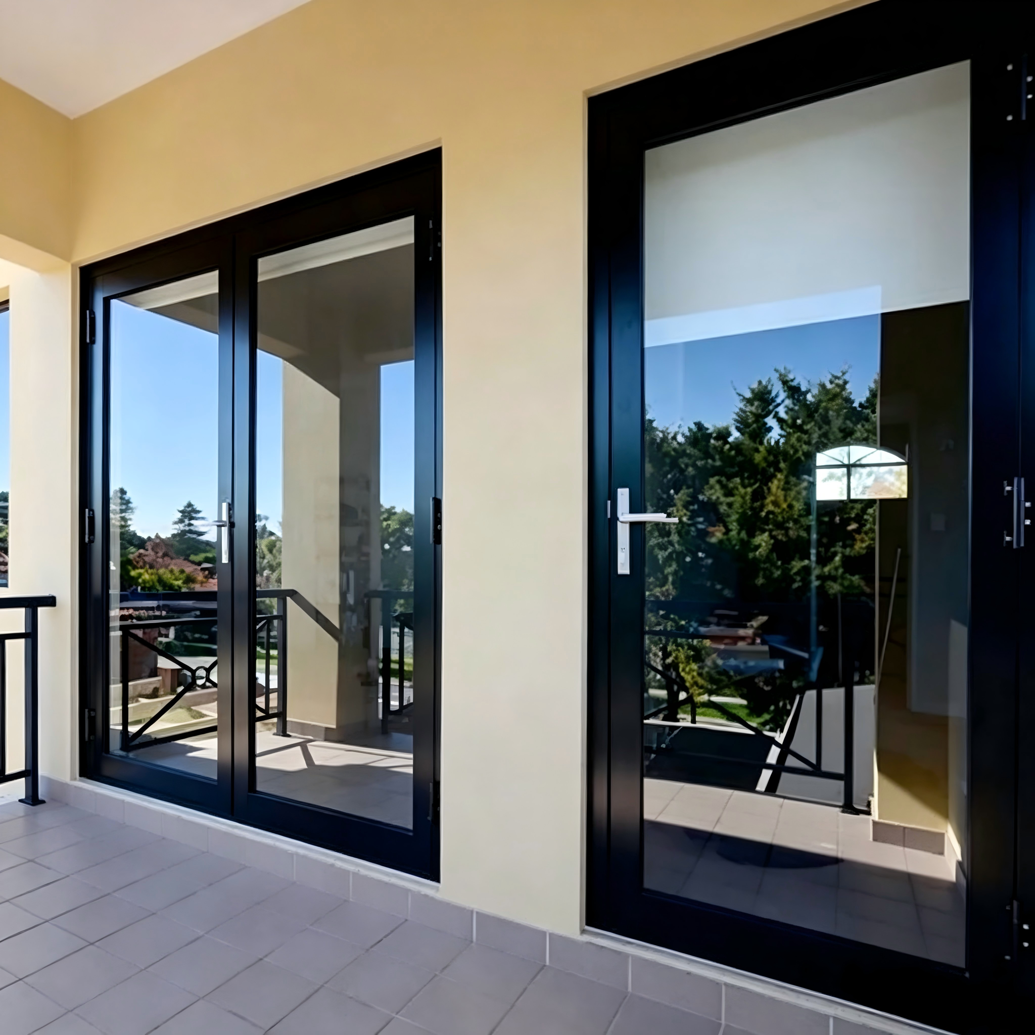 Nueva puerta de entrada de vidrio templado personalizada de nuevo diseño, puertas interiores batientes con aislamiento acústico para hoteles