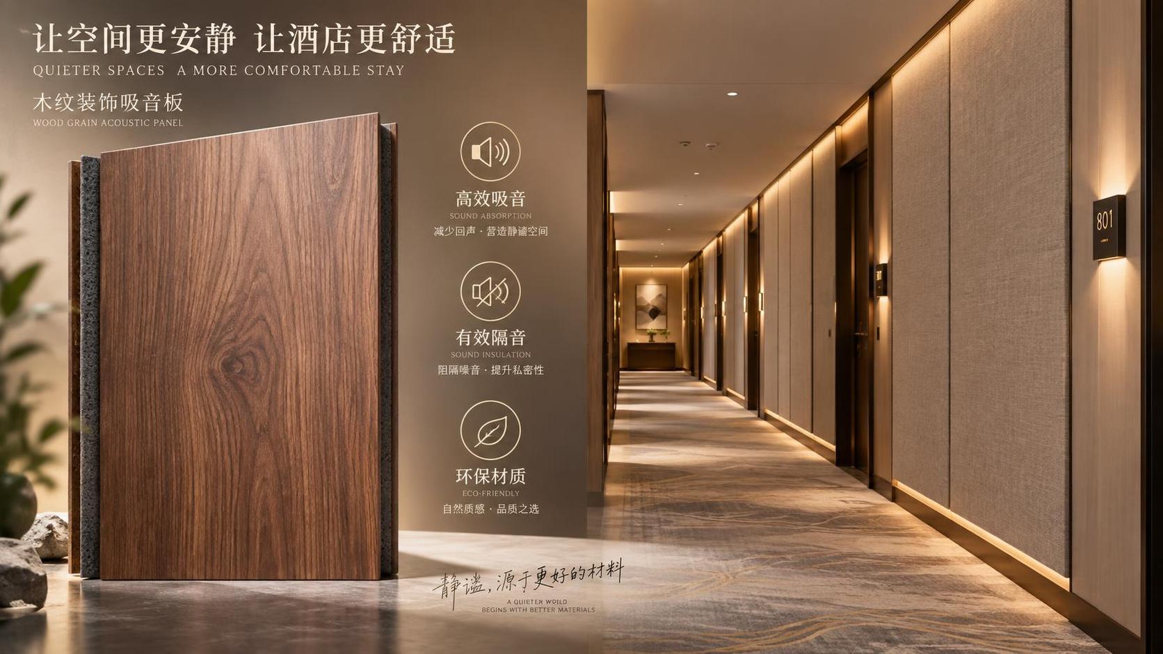 Quelles sont les exigences acoustiques des panneaux décoratifs intérieurs d’hôtel selon les différents types de pièces ?