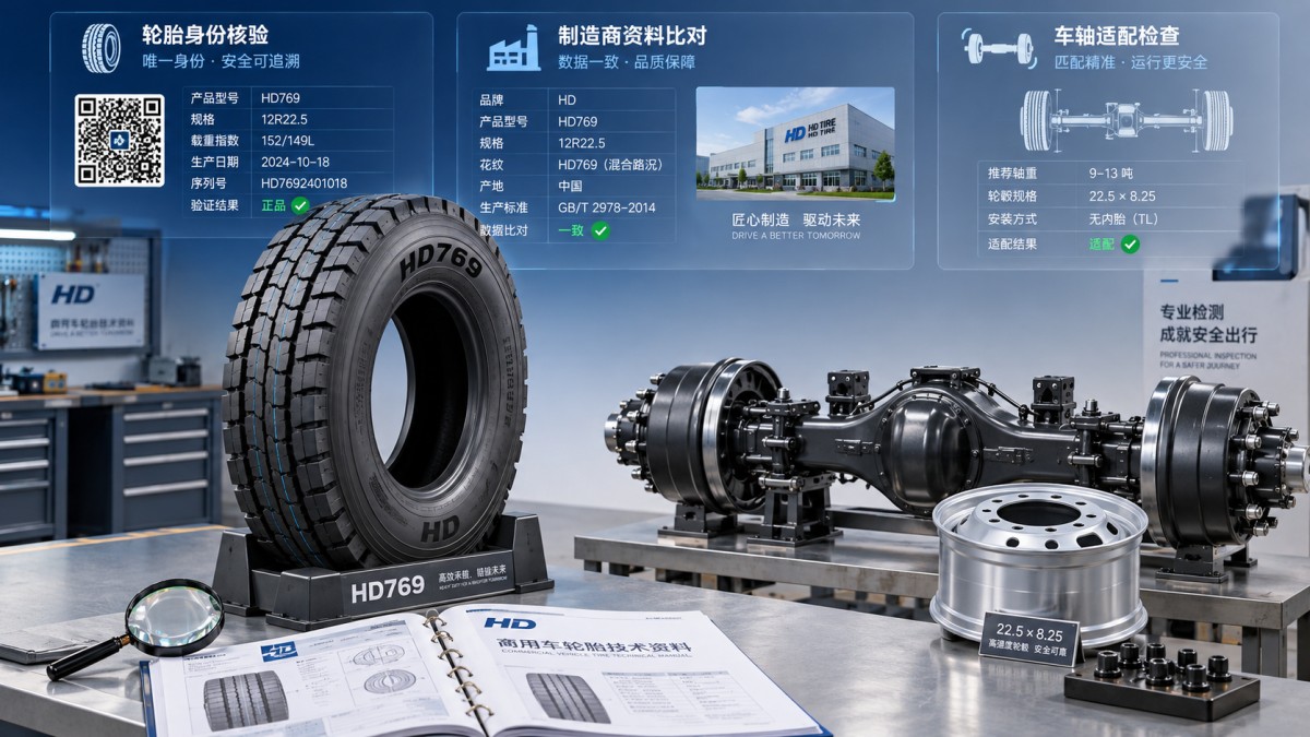 How to verify the recommended axle position for an HD769 tire Как проверить рекомендуемое положение шины HD769 на оси