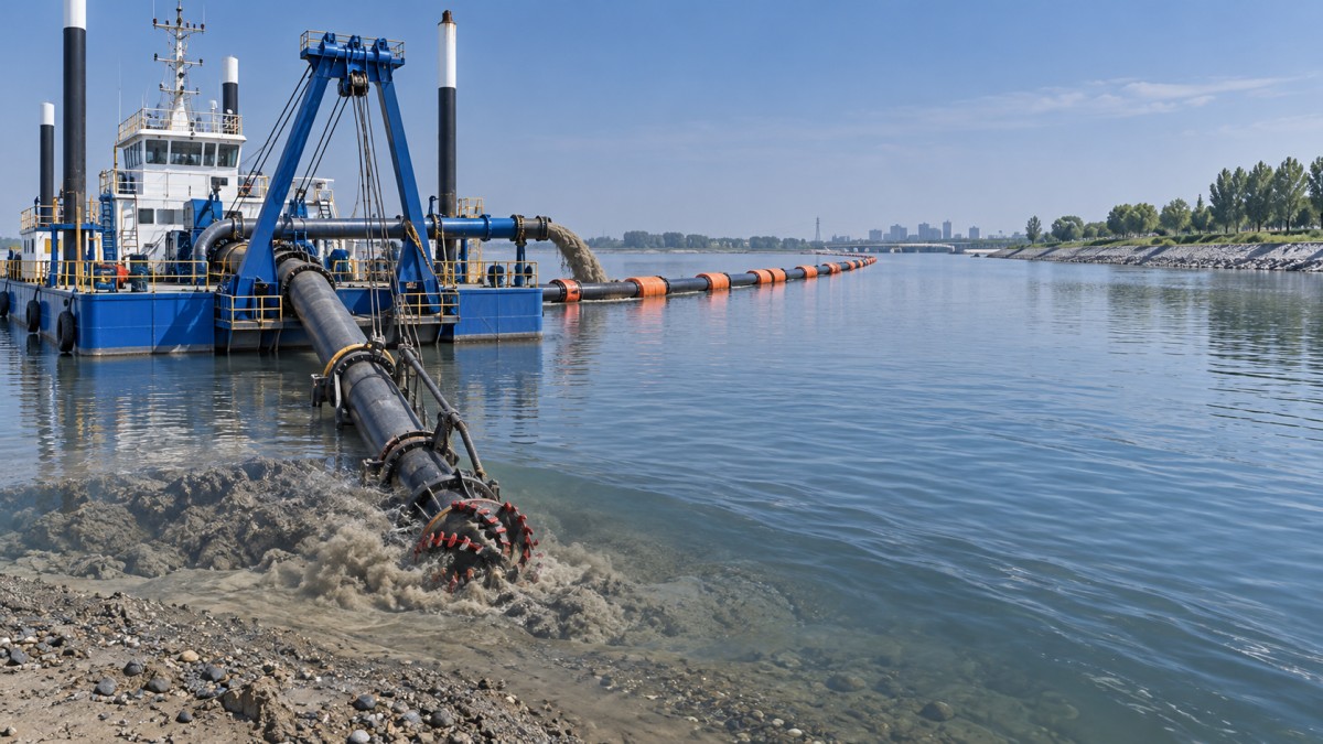 Cómo funciona una draga de corte en material compactado del lecho fluvial