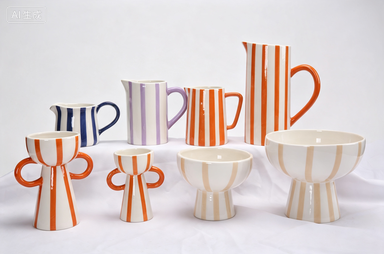 Hand-Painted Striped Ceramic Collection