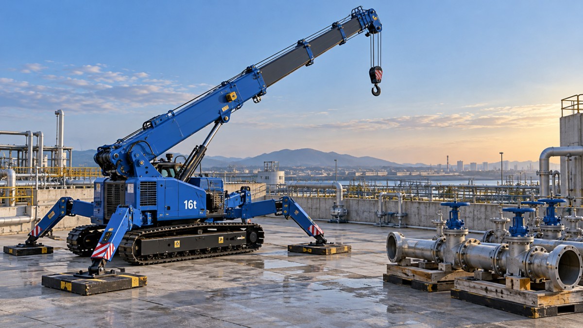 When does a 16-ton spider crane suit infrastructure lifting work? Когда 16-тонный паукообразный кран подходит для подъёмных работ на объектах инфраструктуры?