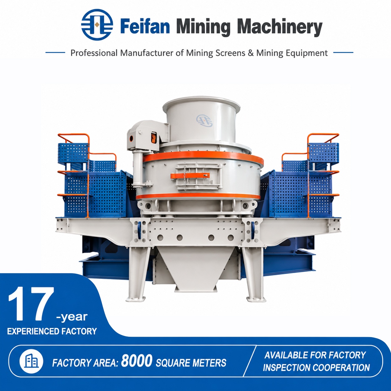 FEIFAN VSI-6000 с превосходной кубовидной формой зерен с износостойкой футеровкой и автоматической смазкой для крупномасштабных линий производства заполнителей VSI-дробилка