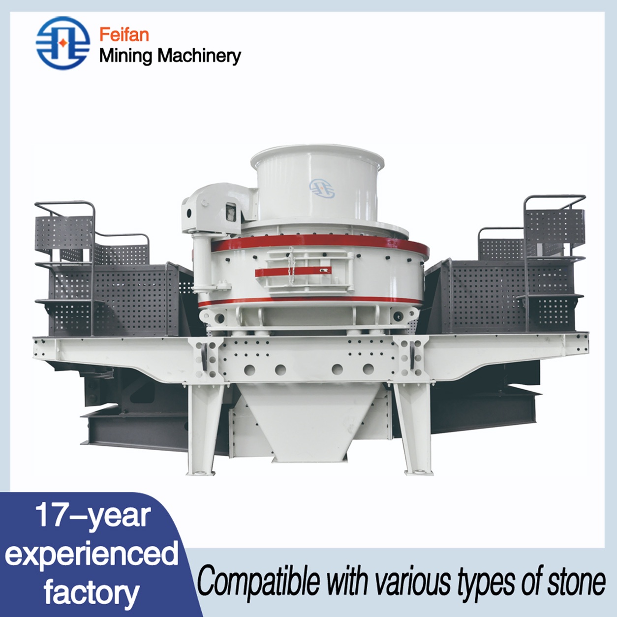 Máquina OEM VSI-8000 de grande volume para manuseio de materiais, com rotor aberto e lubrificação por óleo fino, para processamento fino de minério de quartzo