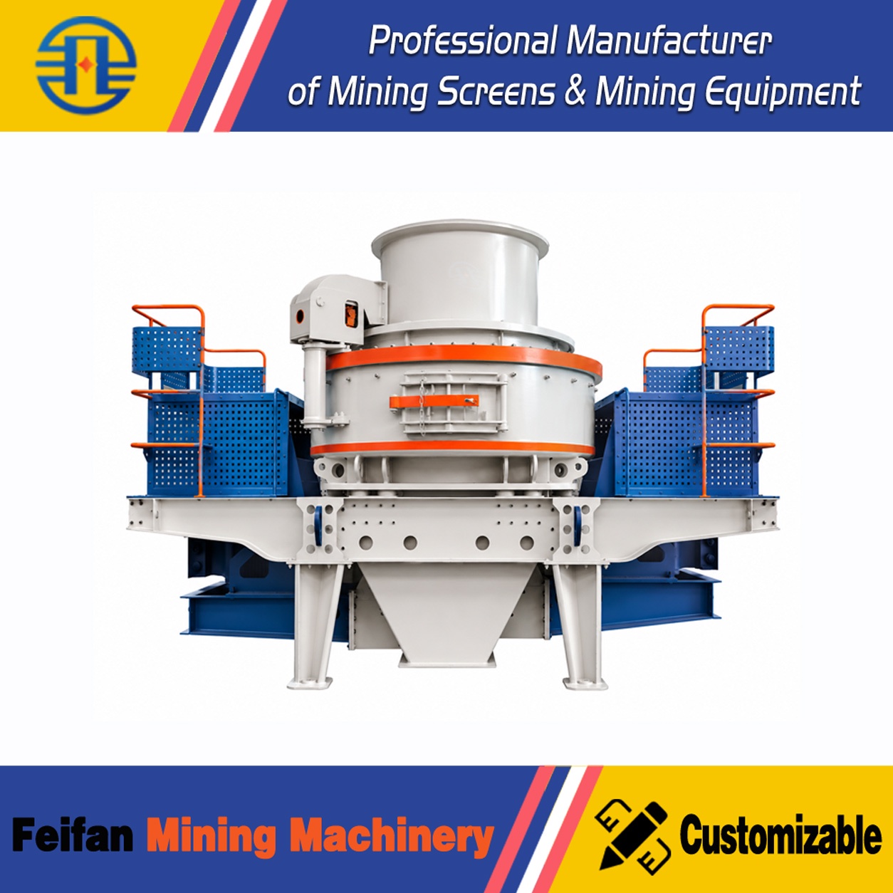 Britador VSI FEIFAN HX-10 com modos rocha contra rocha e rocha contra ferro, rotor fechado e lubrificação a óleo fino para areia industrial e materiais de construção rodoviária