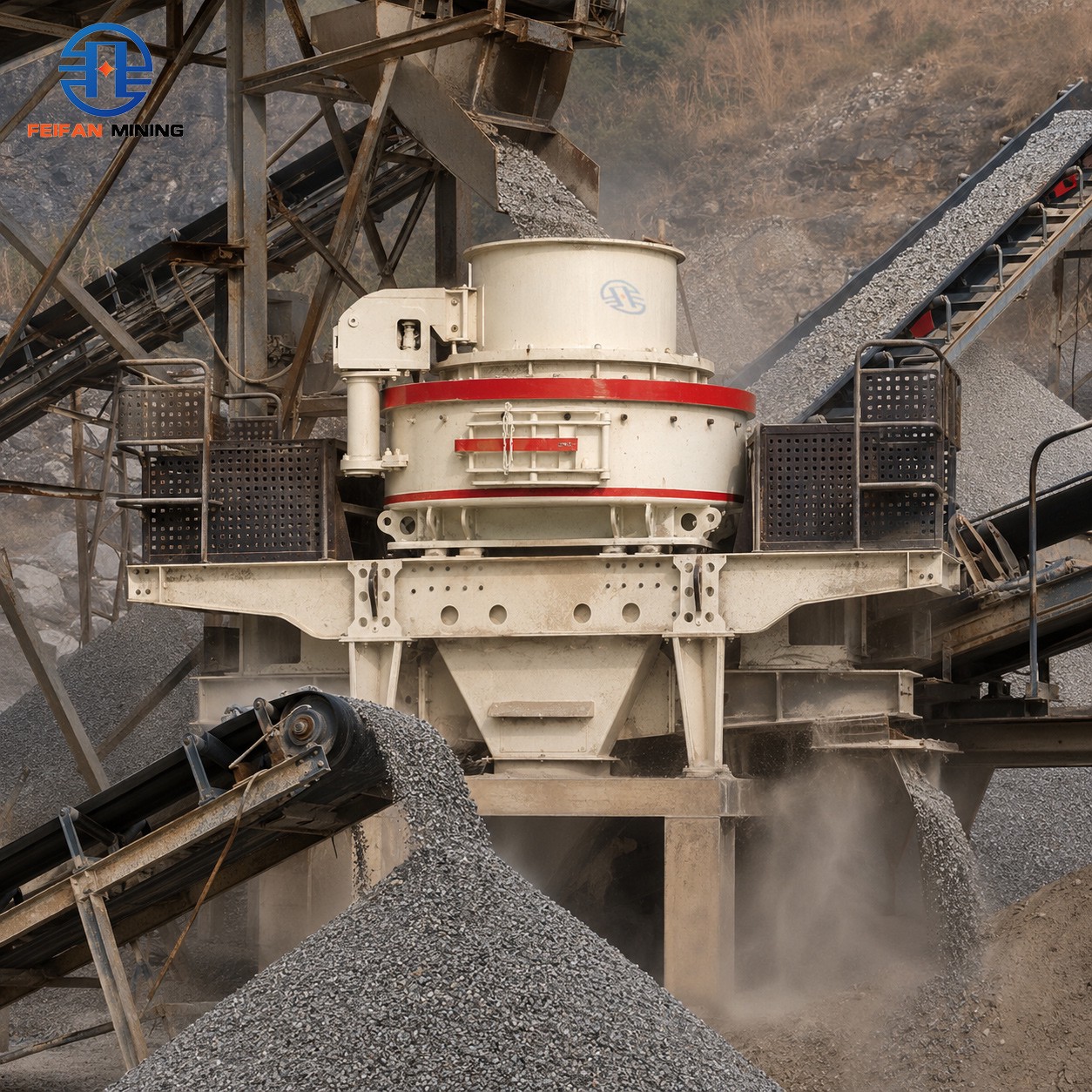 Máquina OEM VSI-8000 de grande volume para manuseio de materiais, com rotor aberto e lubrificação por óleo fino, para processamento fino de minério de quartzo