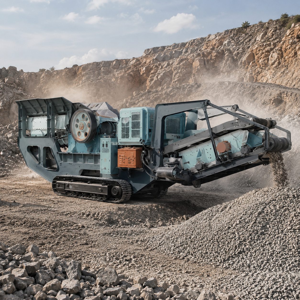 FEIFAN OEM Planta de britagem de pedra de pedreira de alta capacidade para produção de agregados de mineração Estação móvel de britagem sobre esteiras