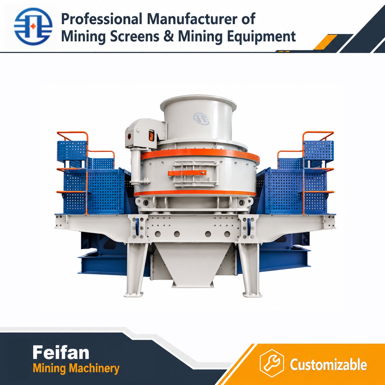 Diseño de doble cámara de trabajo FEIFAN VSI-8000 con puntas de carburo cementado y velocidad de 1200-2000rpm para producción de arena de gran tonelaje, trituradora VSI
