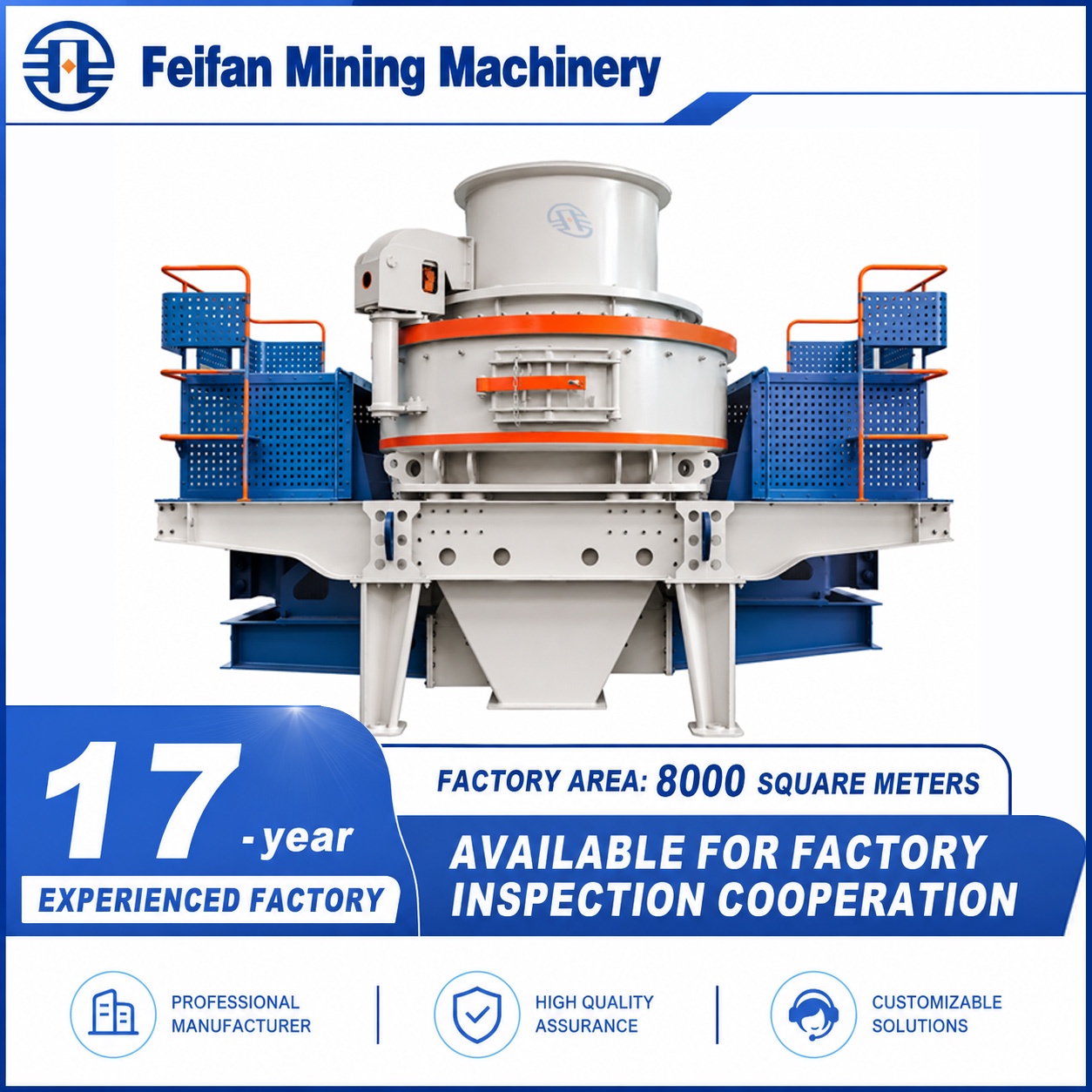 FEIFAN trituradora VSI 2VSI-15 de capacidad 50-500t/h con sistema de lubricación automática y monitoreo de vibraciones para proyectos multipropósito de fabricación de arena