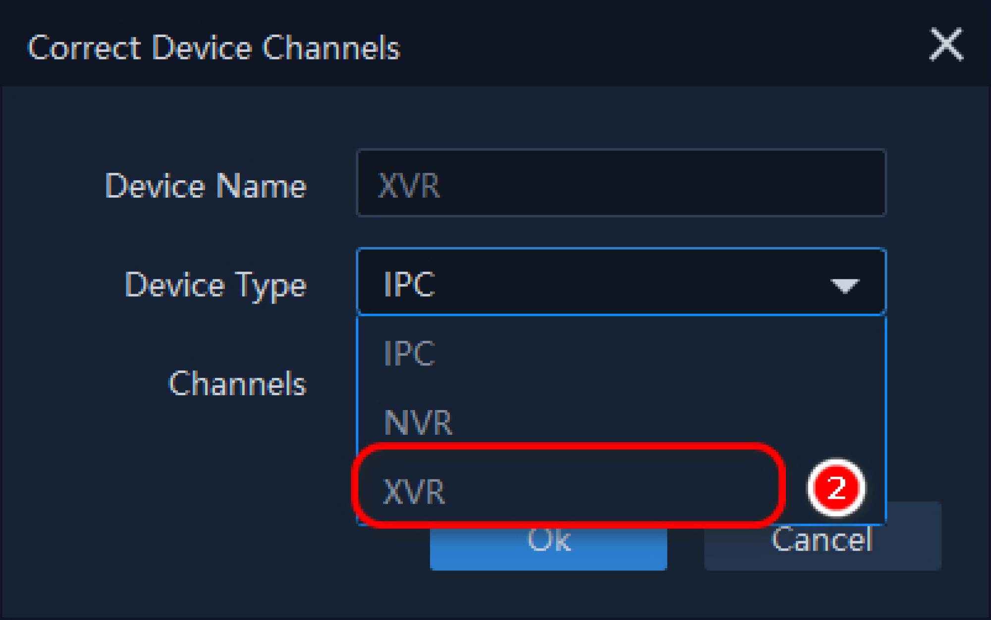 XVR отображается как IPC и в VMS-6100 только один канал. Как это решить?
