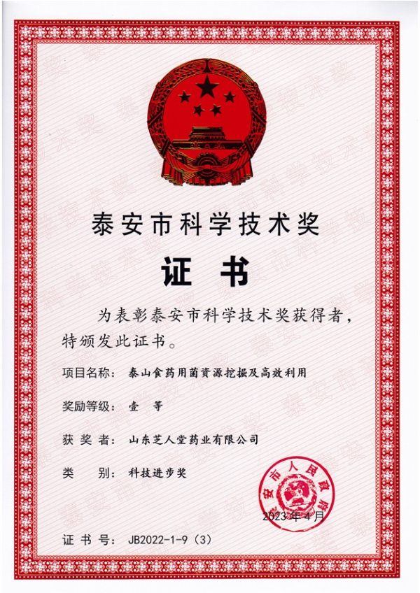 泰安市科技进步一等奖