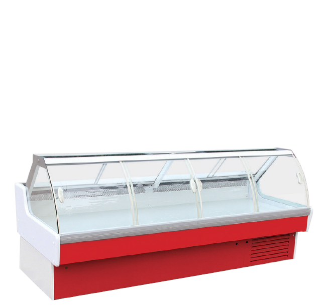 Vitrina refrigerada para carne con cristal curvo