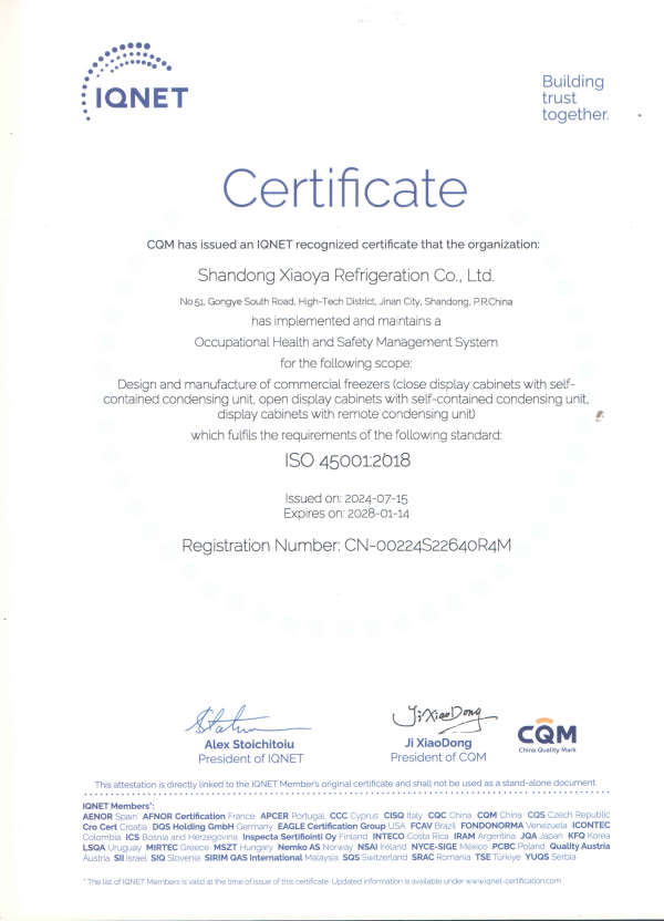 Certificado IQNet ISO 45001-2018