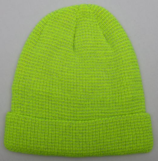 Reflective-yarn cuffed knit hat