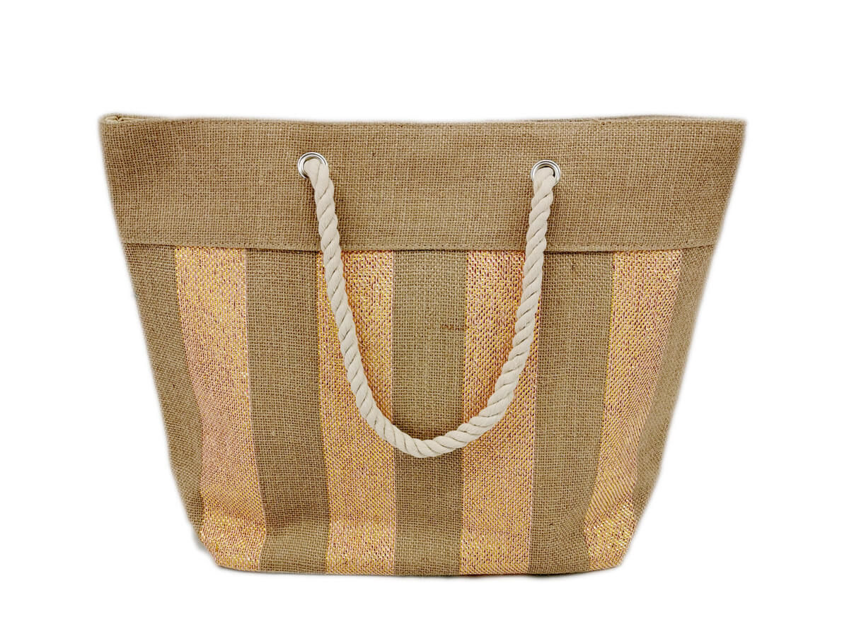 Jute custom beach bag Large with cotton rope handle wholesale polyester inner bag tote shopping bag