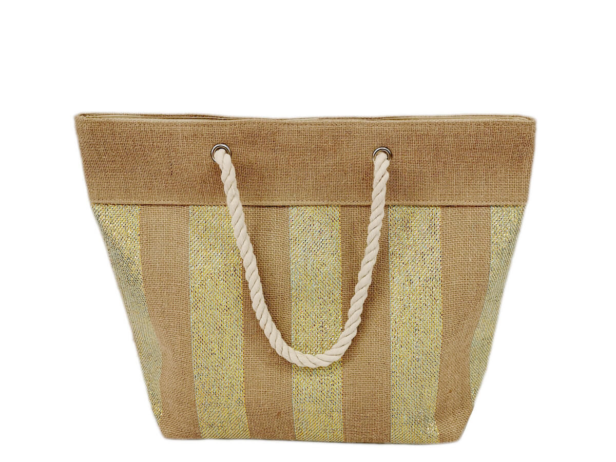 Jute custom beach bag Large with cotton rope handle wholesale polyester inner bag tote shopping bag