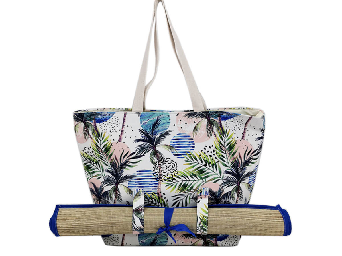 Canvas personalized beach bag Large with cotton rope handle wholesale polyester inner bag tote shopping bag