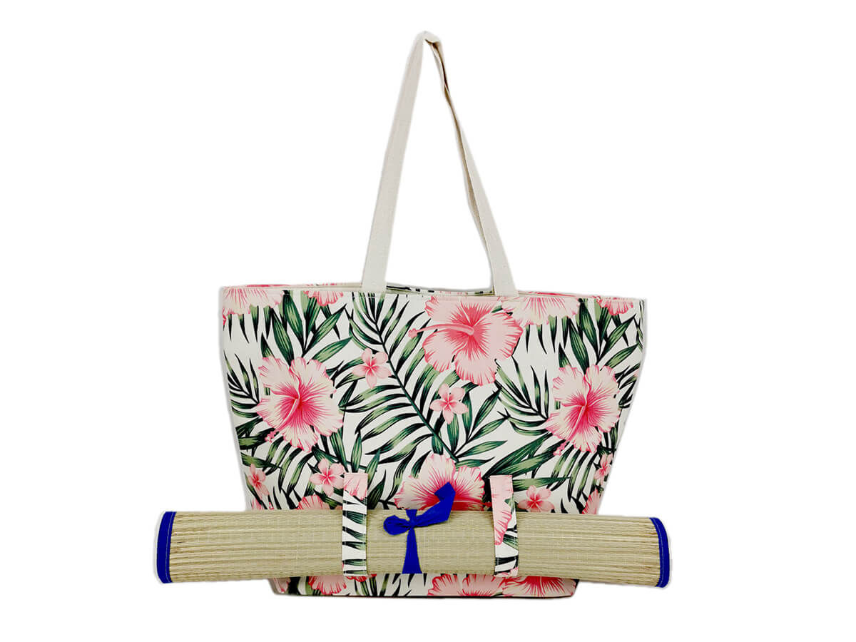 Canvas personalized beach bag Large with cotton rope handle wholesale polyester inner bag tote shopping bag