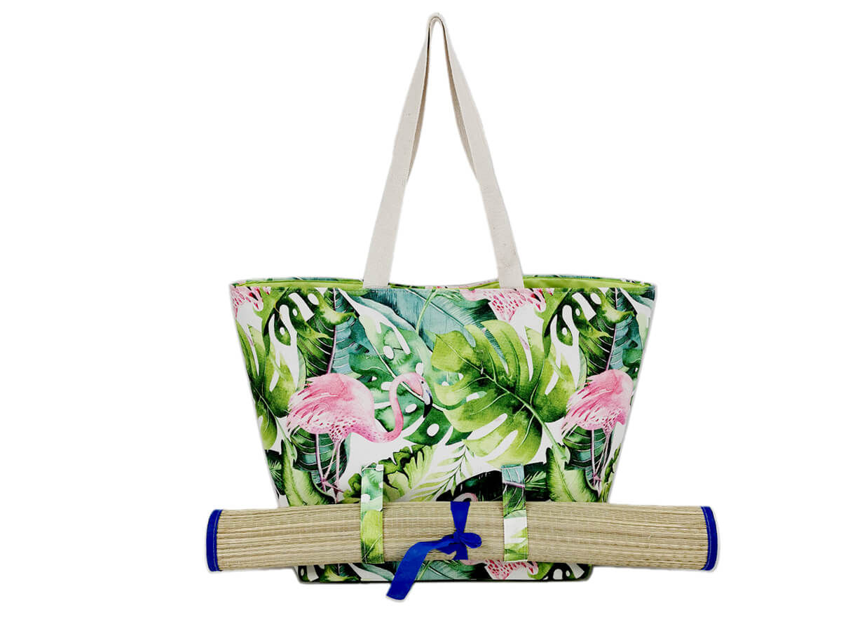 Canvas personalized beach bag Large with cotton rope handle wholesale polyester inner bag tote shopping bag