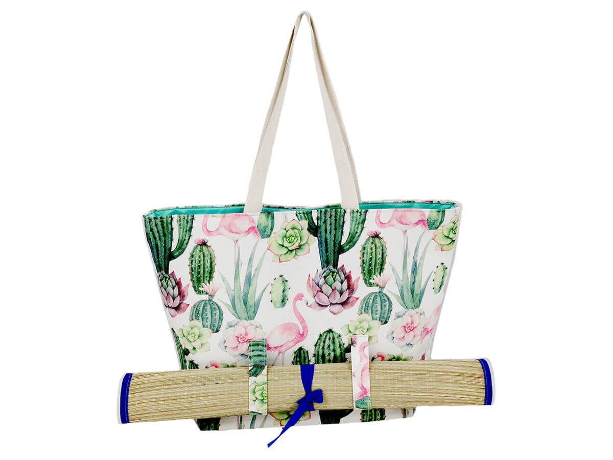 Canvas personalized beach bag Large with cotton rope handle wholesale polyester inner bag tote shopping bag