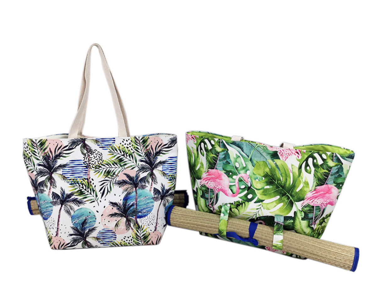 Canvas personalized beach bag Large with cotton rope handle wholesale polyester inner bag tote shopping bag