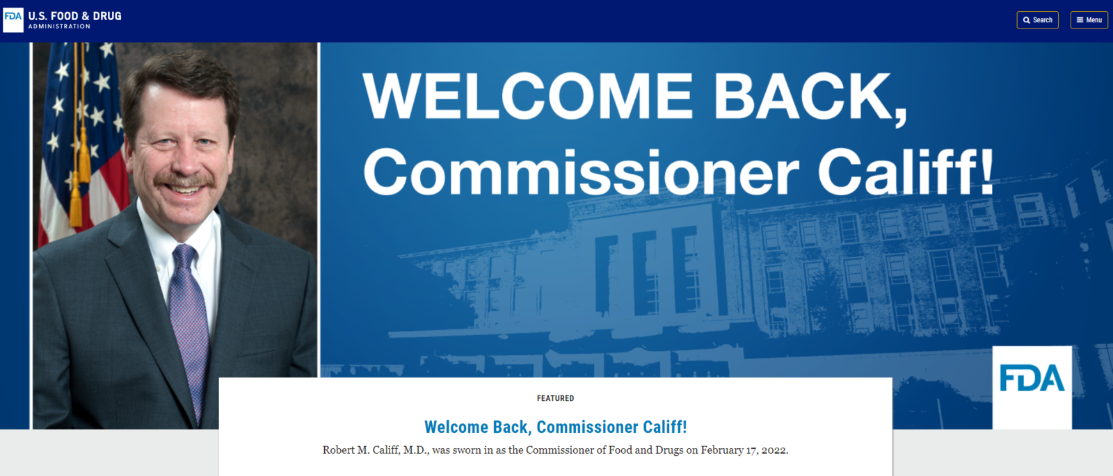 Dr. Califf 回归，再次担任美国FDA新局长